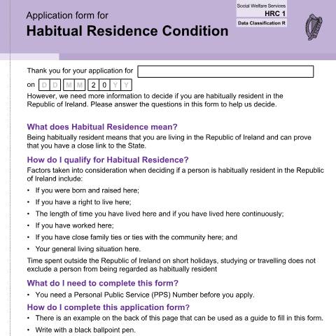 Document preview: Operational Guidelines: For Deciding Officers and Designated Persons on the determination of Habitual Residence — Department of Social Protection, Ireland (CERFA n°HRC1)