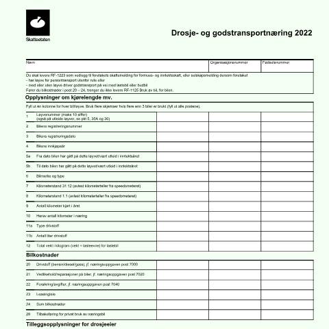 Document preview: Taxi and cargo transport businesses (DISCONTINUED) — Skatteetaten / Forms, Norge (CERFA n°RF-1223)