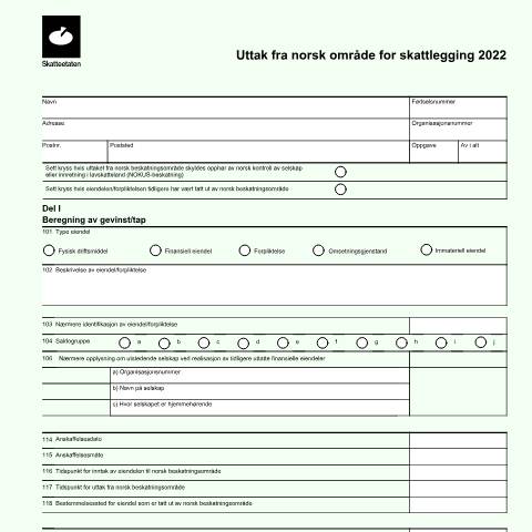Document preview: Removal from Norwegian tax jurisdiction (DISCONTINUED) — Skatteetaten / Forms, Norge (CERFA n°RF-1109)
