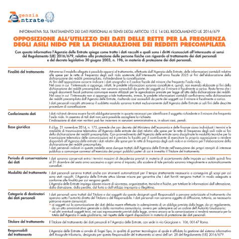 Anteprima documento Opposizione all’utilizzo delle spese relative alle rette per la frequenza degli asilo nido — Istanze, Italia