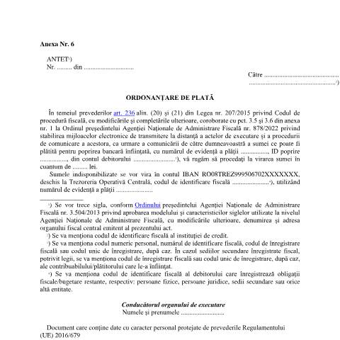 Document preview: Ordonanțare de plată (OPANAF 878/2022) — Documente emise, România (CERFA n°A6_OPANAF_878_2022)