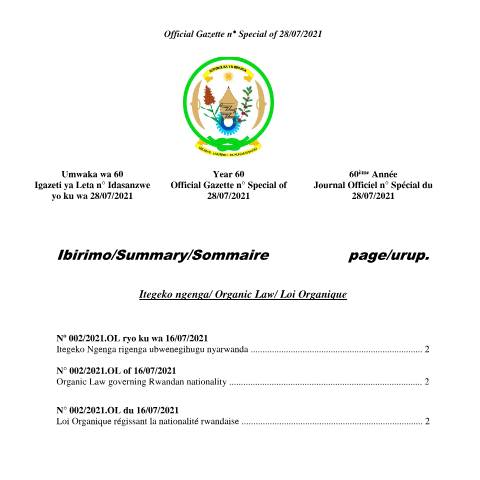 Document preview: og special of 28.07.2021 ubwenegihugu nyarwanda — Official gazette, Rwanda (CERFA n°og_special_of_28.07.2021_ubwenegihugu_nyarwanda)