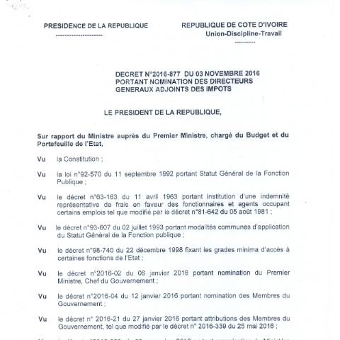 Aperçu du document decret 2016 877 — Organigramme, Côte d'Ivoire