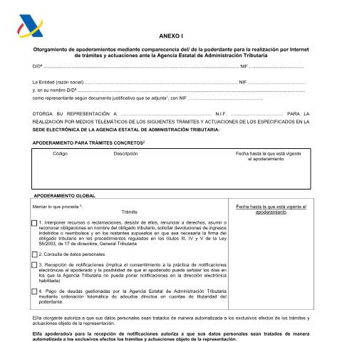 Vista previa del documento Otorgamiento de apoderamientos mediante comparecencia del poderdante para la realización de trámites y actuaciones por Internet — AEAT — Modelos de representación / autorización, España
