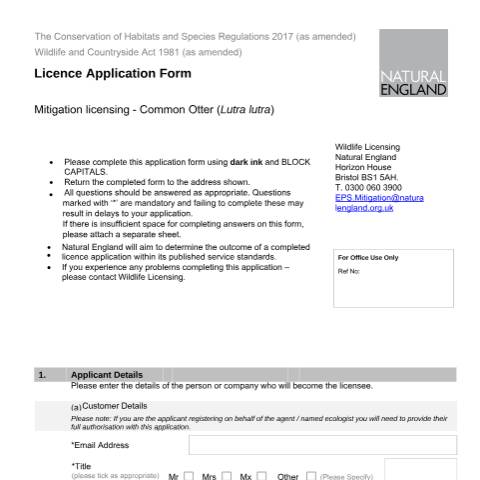 Document preview: Otters: apply for a mitigation licence (A45) — Natural England, United Kingdom