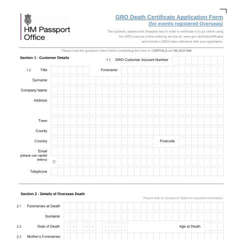 Document preview: Overseas death certificate — HM Passport Office, United Kingdom