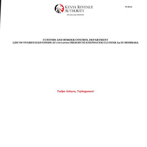 Document preview: CFS SUBCLUSTER A2 OVERSTAYED GOODS LIST MARCH 2026 1 — Document, Kenya (CERFA n°CFS-SUBCLUSTER-A2-OVERSTAYED-GOODS-LIST--MARCH-2026-1)