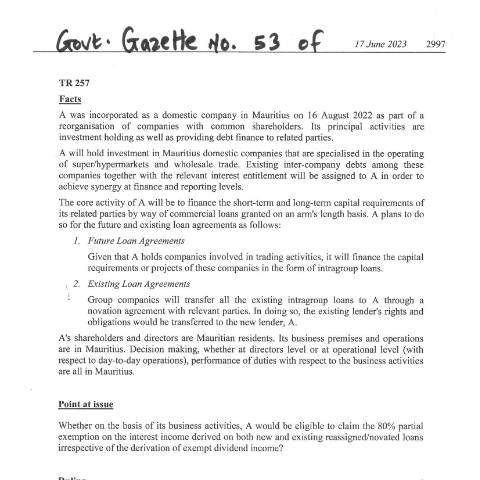 Document preview: TR 257 — Document, Mauritius (CERFA n°TR257)