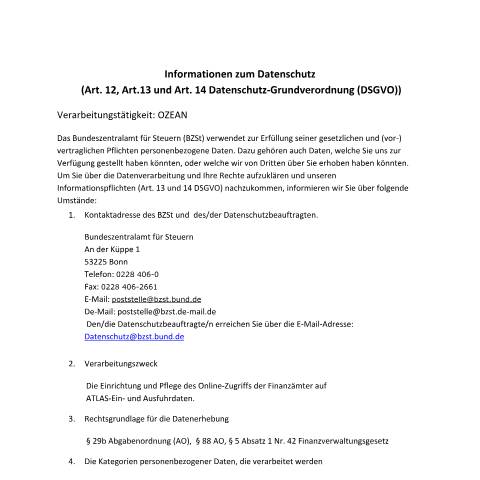 Dokumentvorschau: OZEAN — BZSt/Informationen_zum_Datenschutz, Deutschland (CERFA n°OZEAN)