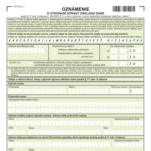 Document preview: OZN176v23 — Iné, Slovensko (CERFA n°OZN176v23)