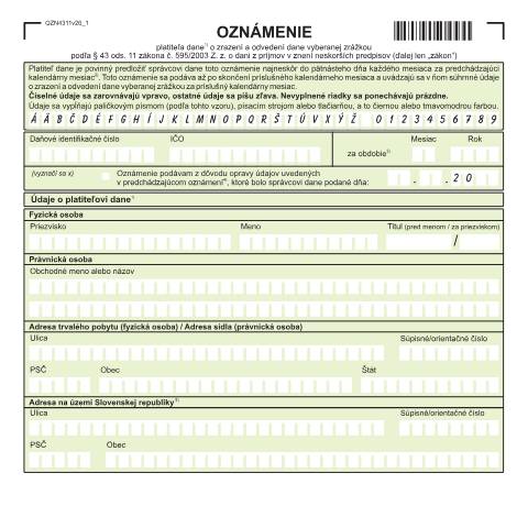 Document preview: OZN4311v26 — Iné, Slovensko (CERFA n°OZN4311v26)