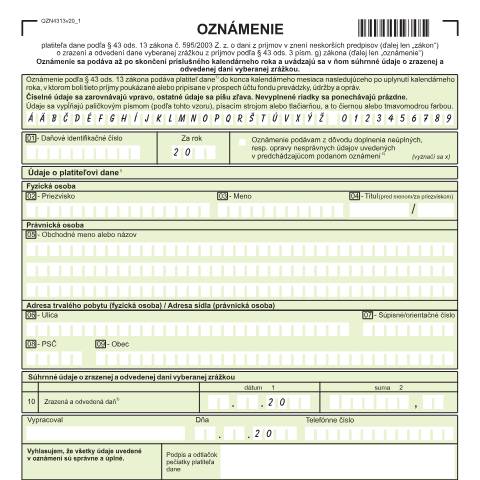 Document preview: OZN4313v20 — Iné, Slovensko (CERFA n°OZN4313v20)