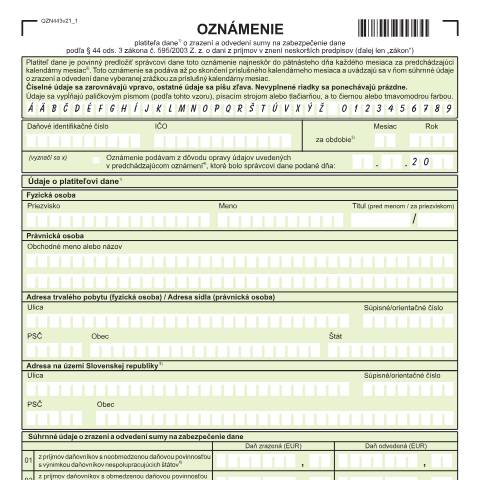 Document preview: OZN443v21 — Iné, Slovensko (CERFA n°OZN443v21)