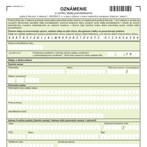 Document preview: OZN49A4v23 — Iné, Slovensko (CERFA n°OZN49A4v23)