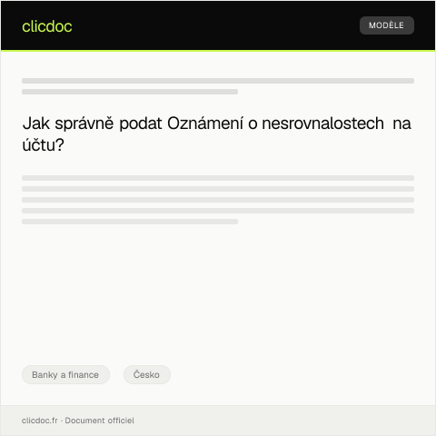 Document preview: Oznámení o nesrovnalostech na účtu — Banky a finance, Česko