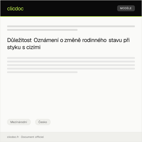Document preview: Oznámení o změně rodinného stavu při styku s cizími institucemi — Mezinárodní, Česko