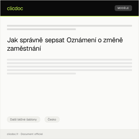 Document preview: Oznámení o změně zaměstnání — Další běžné šablony, Česko