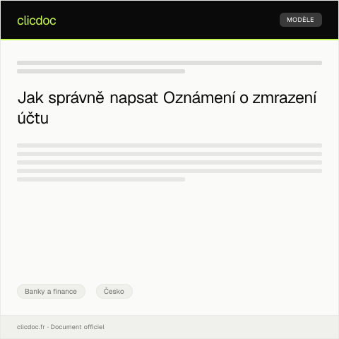 Document preview: Oznámení o zmrazení účtu — Banky a finance, Česko