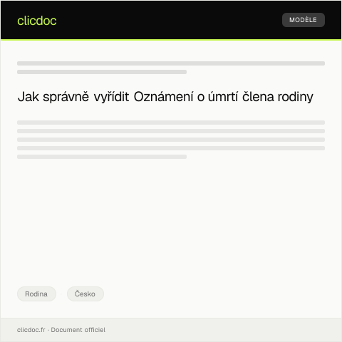 Document preview: Oznámení o úmrtí člena rodiny — Rodina, Česko
