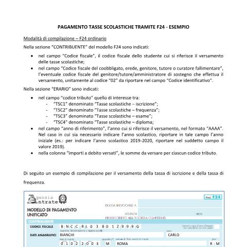 Anteprima documento Tasse scolastiche — Pagamenti, Italia