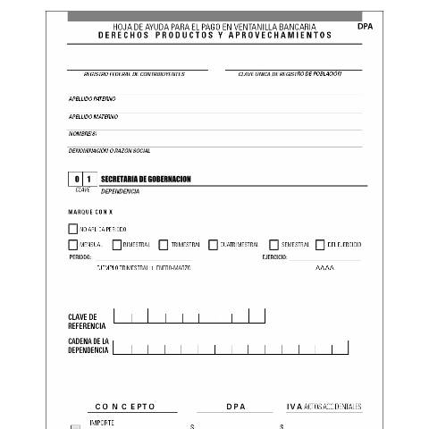 Vista previa del documento e5cinco Pago electrónico de derechos, productos y aprovechamientos (para un DPA) — Hojas de ayuda, México