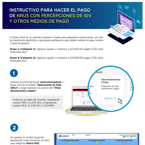 Vista previa del documento Pasos para pago de cuotas del nrus con percepciones — DECLARACIONES Y PAGOS, Perú