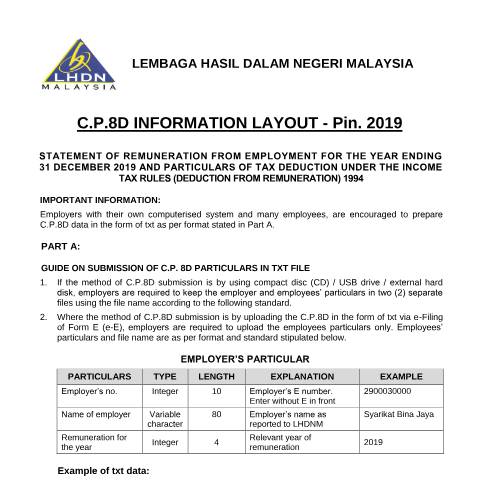 Document preview: C.P.8D Information Layout — Employer, Malaysia