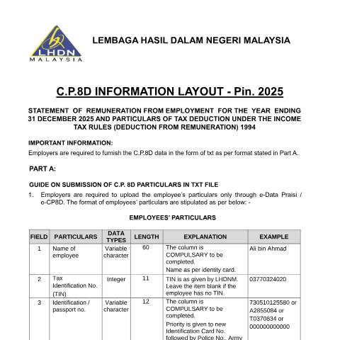 Document preview: C.P.8D Information Layout — Employer, Malaysia
