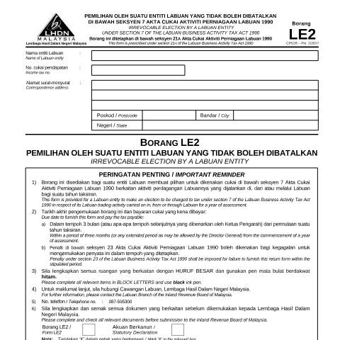 Document preview: Form LE2 — Labuan Entity, Malaysia