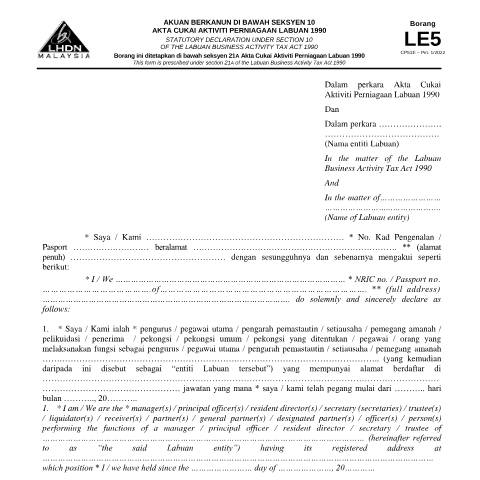 Document preview: Form LE5 — Labuan Entity, Malaysia