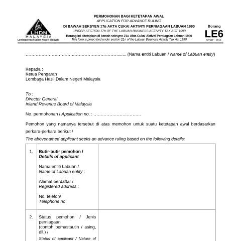 Document preview: Form LE6 — Labuan Entity, Malaysia