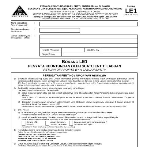 Document preview: Form LE1 — Labuan Entity, Malaysia