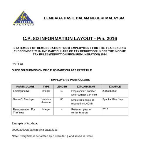 Document preview: C.P.8D Information Layout — Employer, Malaysia