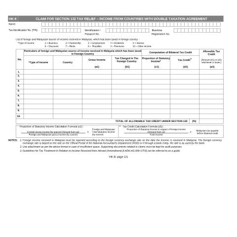 Document preview: Working Sheets pertaining to Repayment HK-8 — Individual, Malaysia