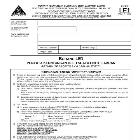Document preview: Form LE1 — Labuan Entity, Malaysia