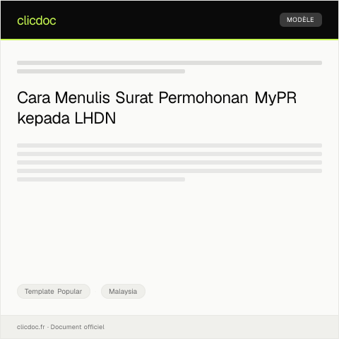 Document preview: Borang Permohonan MyPR — Template Popular, Malaysia