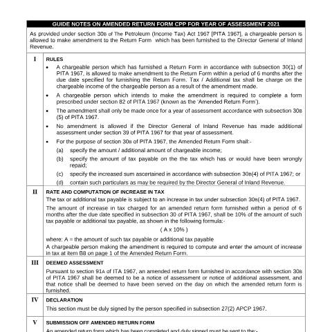 Document preview: Guide Notes on Amended Return Form CPP 2021 — Petroleum, Malaysia