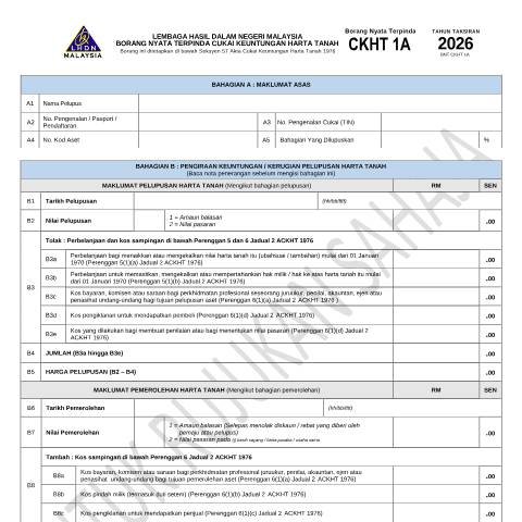 Document preview: • Contoh BNT CKHT 1A 2026 — RPGT (Real Property Gains Tax), Malaysia (CERFA n°CKHT 1A)