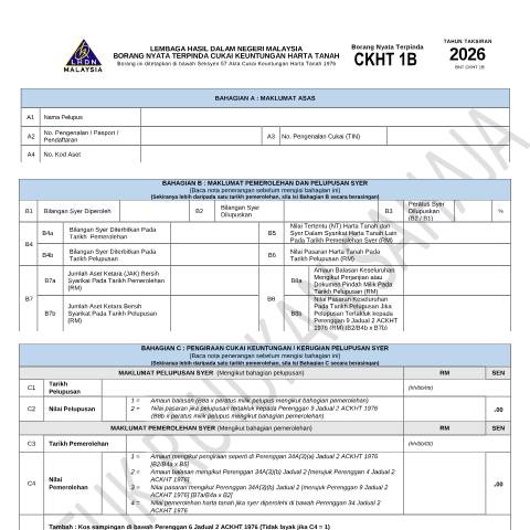 Document preview: • Contoh BNT CKHT 1B 2026 — RPGT (Real Property Gains Tax), Malaysia (CERFA n°CKHT 1B)