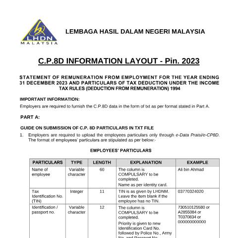 Document preview: C.P.8D Information Layout — Employer, Malaysia (CERFA n°CP8D)