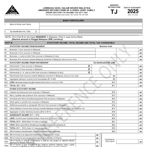 Document preview: Amended Return Form TJ 2025 — Non-Company and Non-Individual, Malaysia (CERFA n°TJ)
