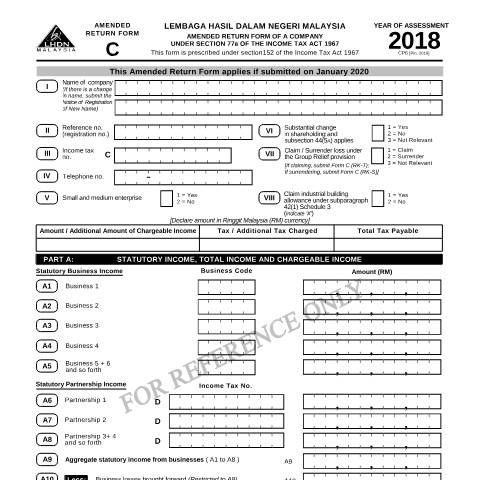 Document preview: Amended Return Form C 2018 — Company, Malaysia