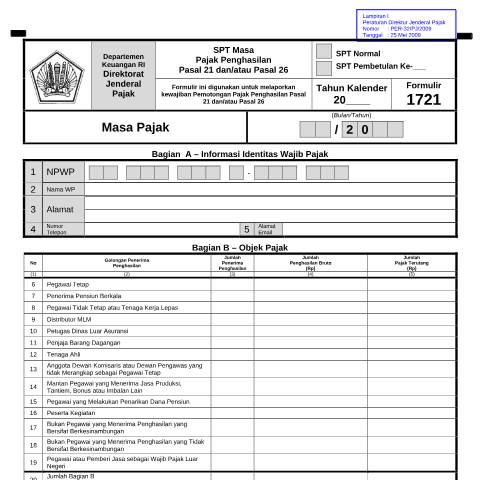 Document preview: spt masa PPh 21 (PER 32 TAHUN 2009).pdf — SPT Masa PPh Pasal 21/26, Indonesia (CERFA n°ID-DJP-spt-masa-PPh-21-PER-32-TAHUN-2009)