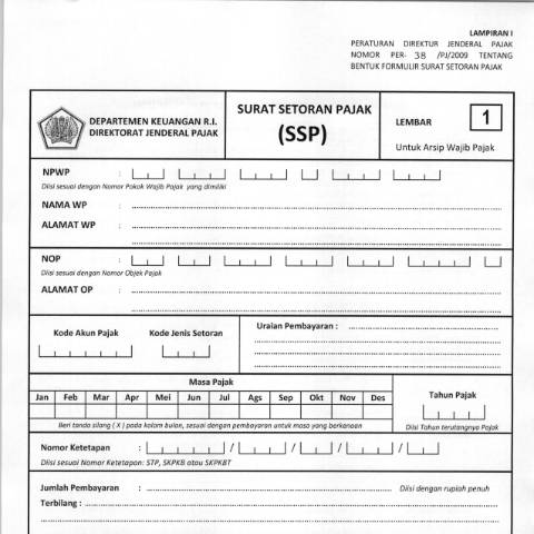 Document preview: PER_38_PJ_2009_Lampiran I - Bentuk SSP n Petunjuk Pengisian.pdf — Surat Setoran Pajak, Indonesia (CERFA n°ID-DJP-PER-38-PJ-2009-Lampiran-I-Bentuk-SSP-n-Petunjuk-Pengisian)