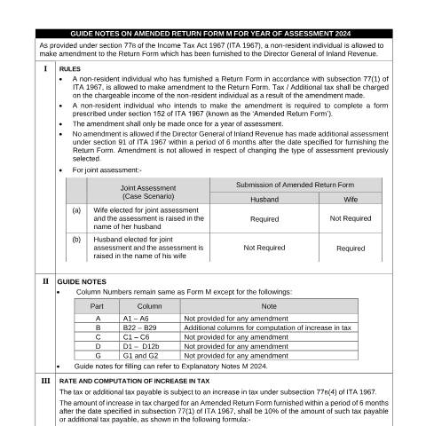 Document preview: Guide Notes on Amended Return Form M 2024 — Individual, Malaysia