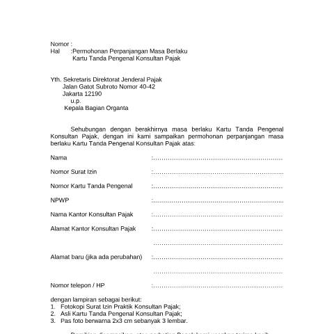 Document preview: form perpanjangan KTP.pdf — Formulir Permohonan Perpanjangan Masa Berlaku Kartu Tanda Pengenal Konsultan Pajak, Indonesia (CERFA n°ID-DJP-form-perpanjangan-KTP)