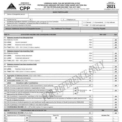 Document preview: Amended Return Form CPP 2021 — Petroleum, Malaysia