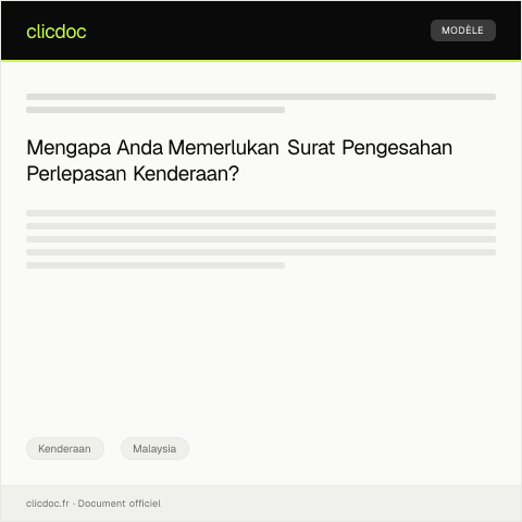 Document preview: Surat Pengesahan Perlepasan Kenderaan — Kenderaan, Malaysia
