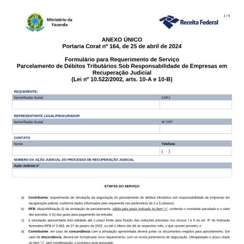 Pré-visualização do documento Parcelamento de Débitos Tributários Sob Responsabilidade de Empresas em Recuperação Judicial — Impostos, Brasil
