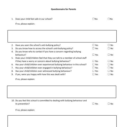 Document preview: Resources to support engagement with school staff — parent questionnaire — Department of Education, Ireland